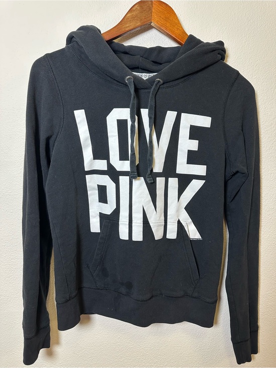 Victoria's Secret Tops - Vintage Black Victoria's Secret Black Hoodie with White LOVE PINK Logo